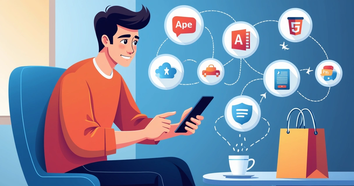 Homem usando o celular e falando com o assistente de voz em uma loja online