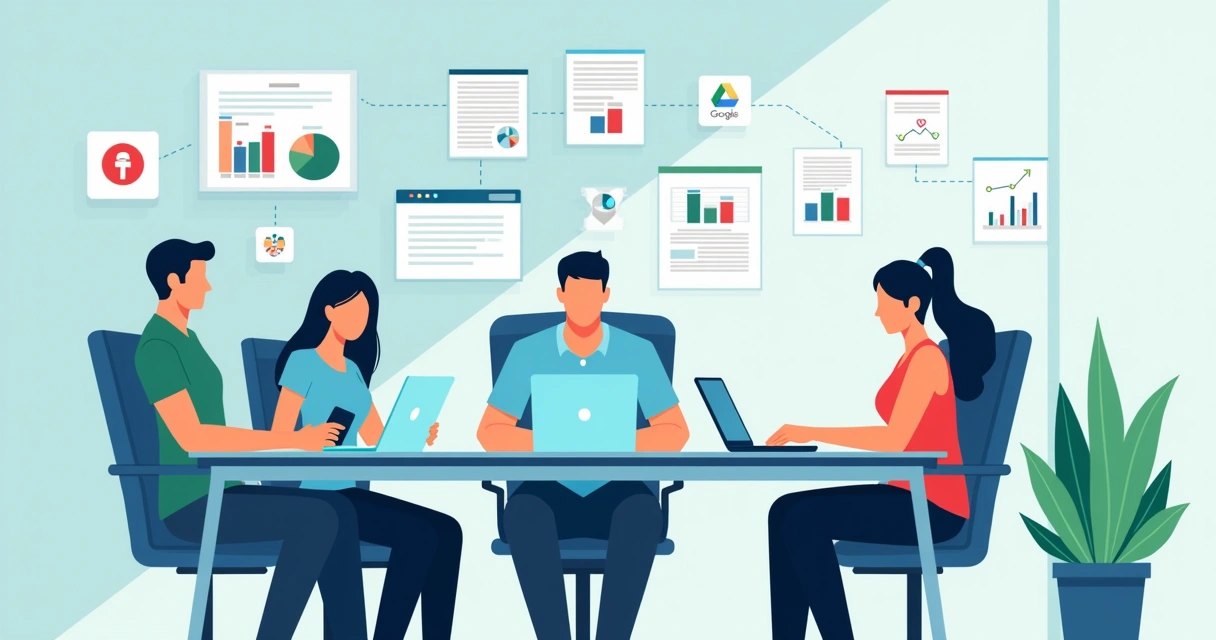 Business team collaborating on digital signature documents at laptops and mobile devices 