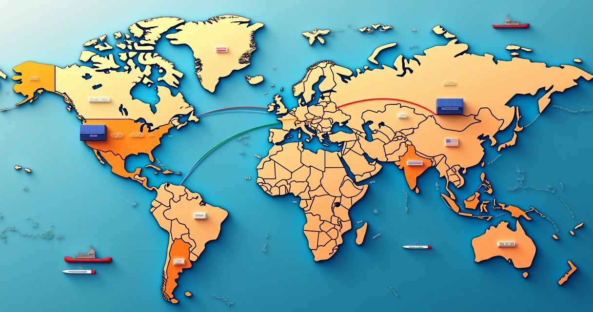 Map showing trade routes between the United States and treaty countries 
