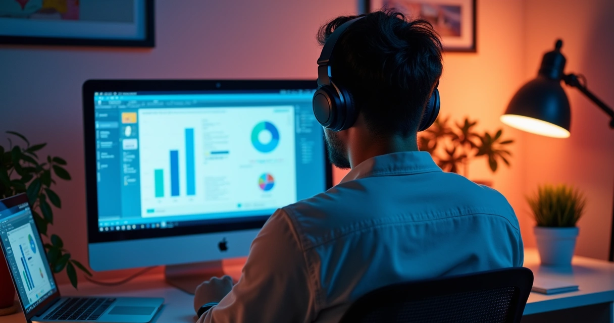 Pessoa estudando com laptop em ambiente de escritório moderno 