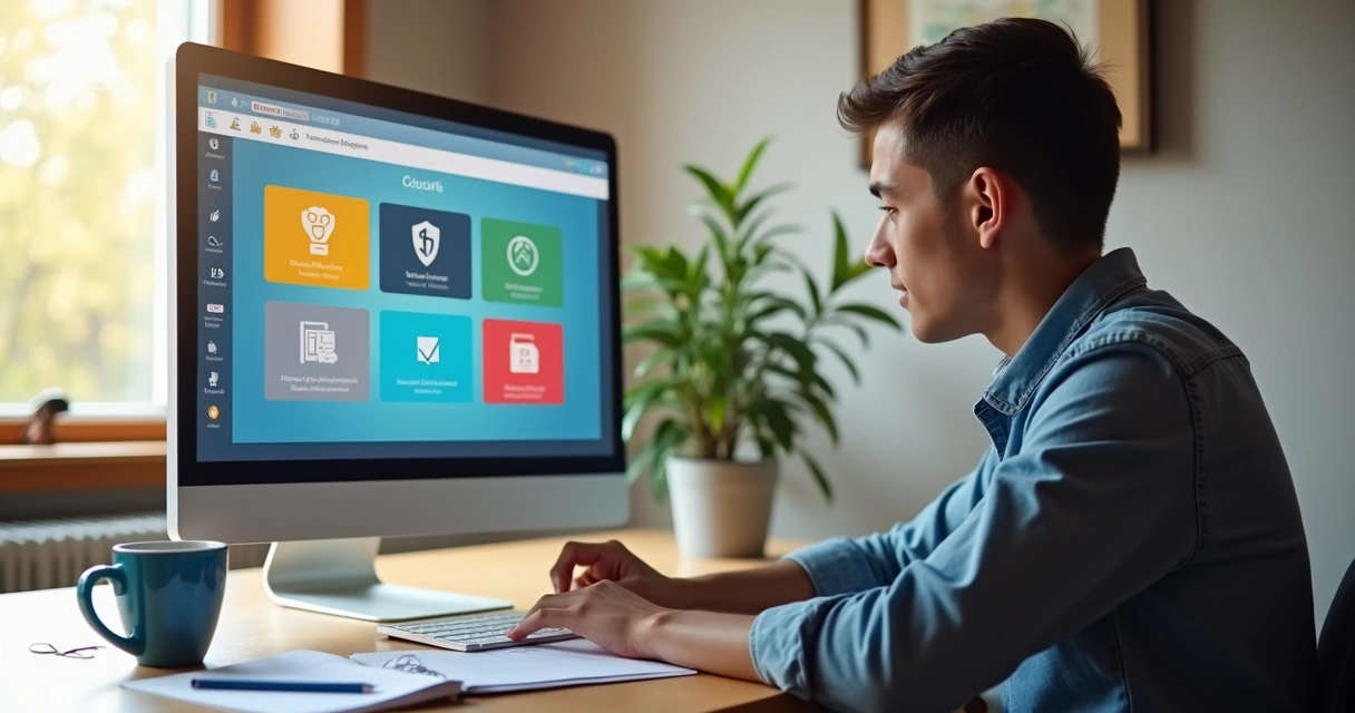 Pessoa estudando curso online à distância em computador moderno 