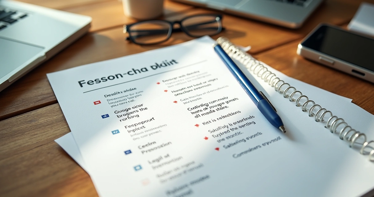 E-book e checklist impressos sobre mesa de madeira
