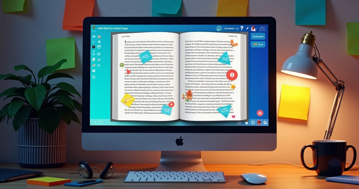 Página de e-book digital aberta no Canva com elementos de botão e links 