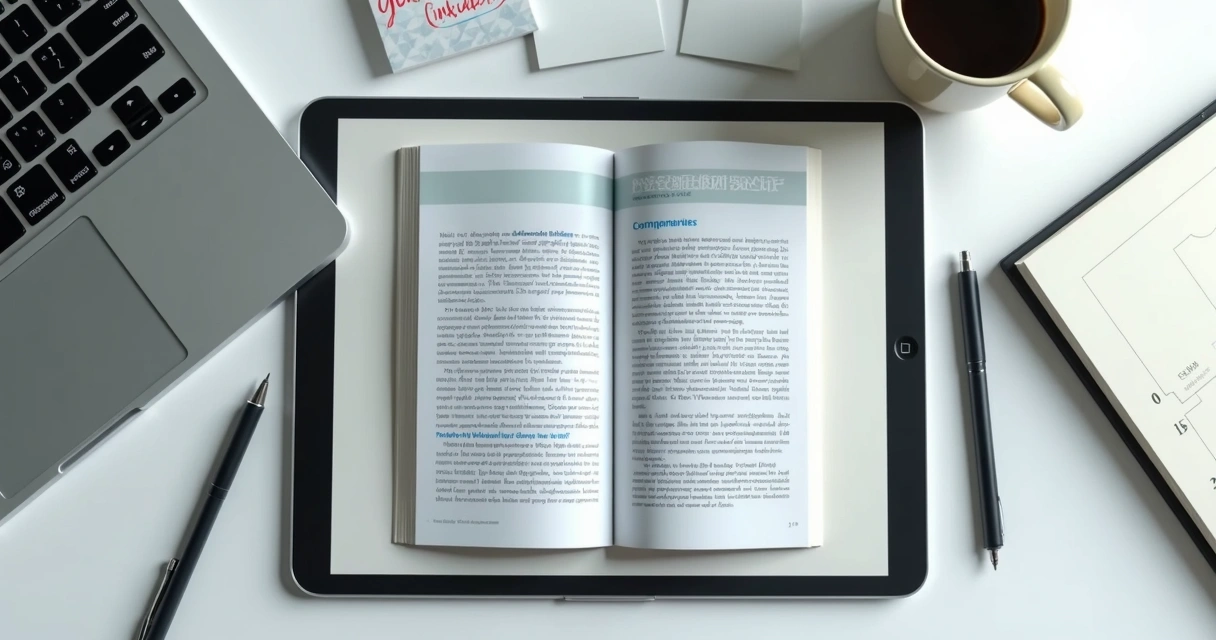 E-book digital sobre LinkedIn em cima de uma mesa de escritório