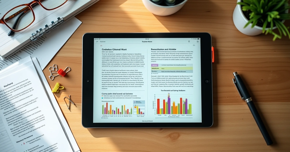 E-book aberto em tablet sobre material extra de curso 