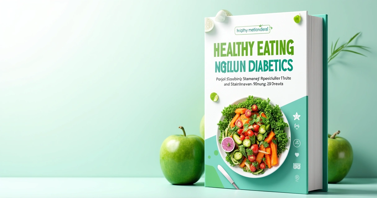 Capa de ebook de alimentação saudável com elementos de design voltados para diabetes 