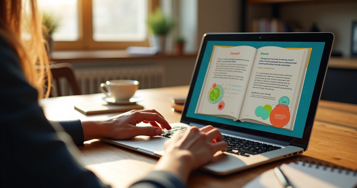 Pessoa testando interatividade de um e-book digital em notebook 