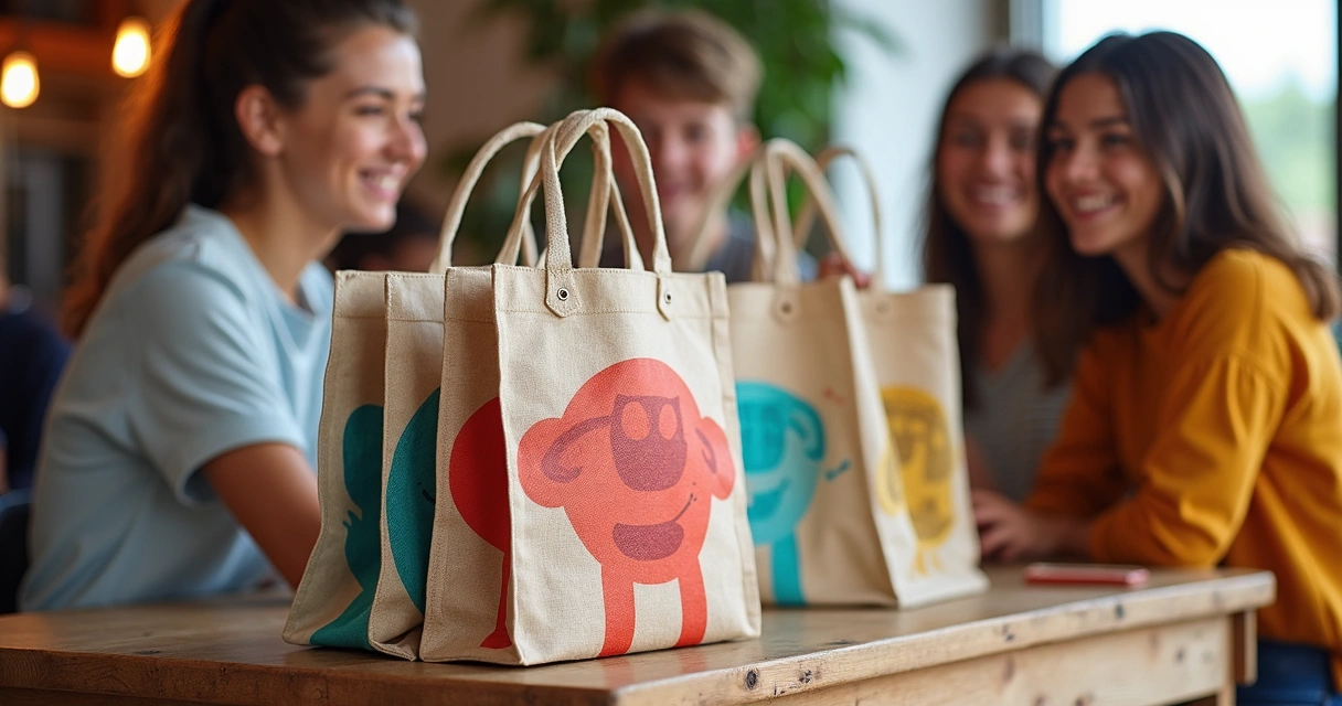 Eco bags criativas com estampas coloridas para evento jovem 