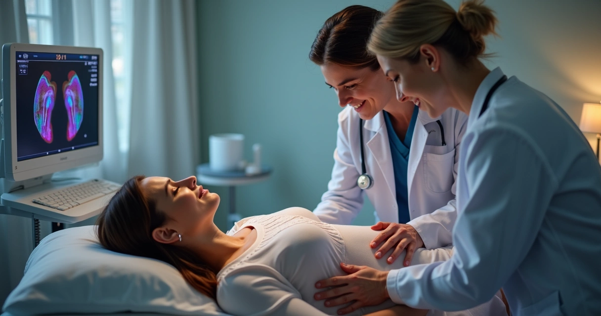 Exame de eco-Doppler avaliando veias internas na região pélvica 