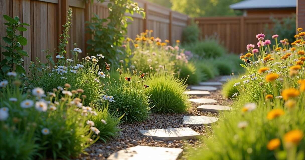 Sustainable yard with native plants and rain garden