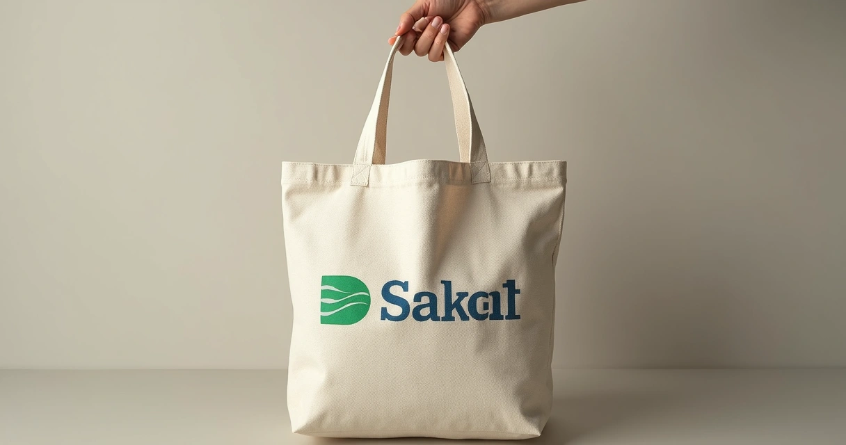 Sacola ecobag feita de algodão cru com logo de empresa 