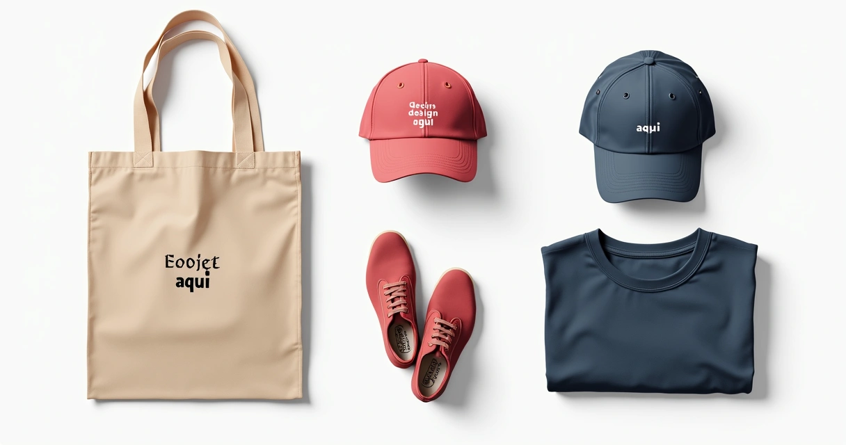 Ecobags e bonés personalizáveis organizados em kit como complemento à camiseta 