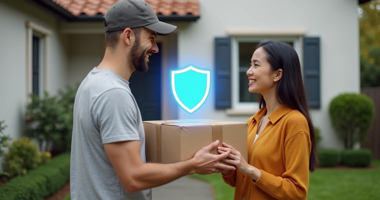 Cliente recebendo produto protegido em comércio online