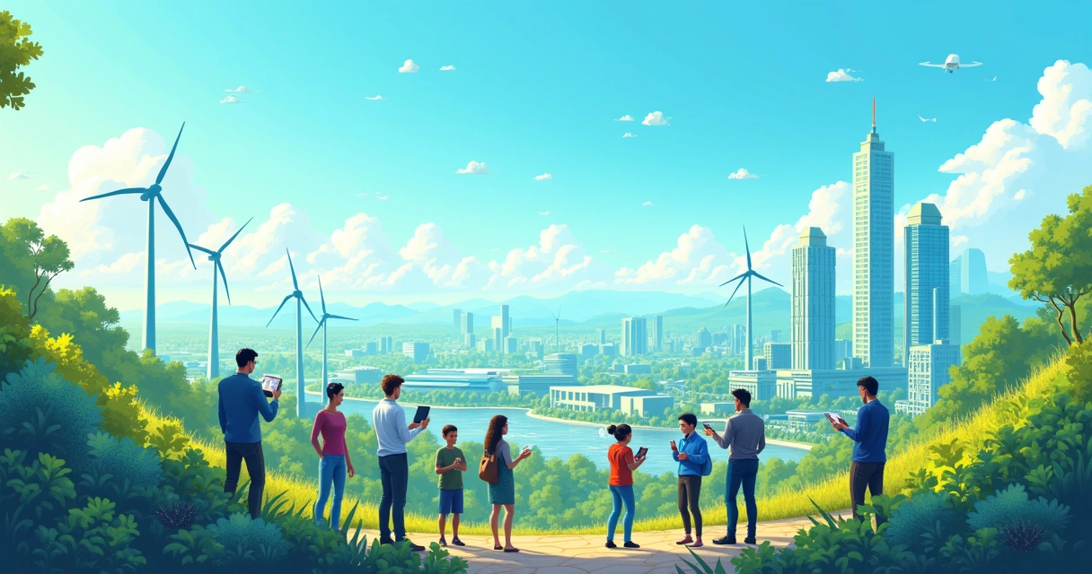 Vista panorâmica da economia do Brasil em 2025, com fintechs e energias renováveis destacadas.