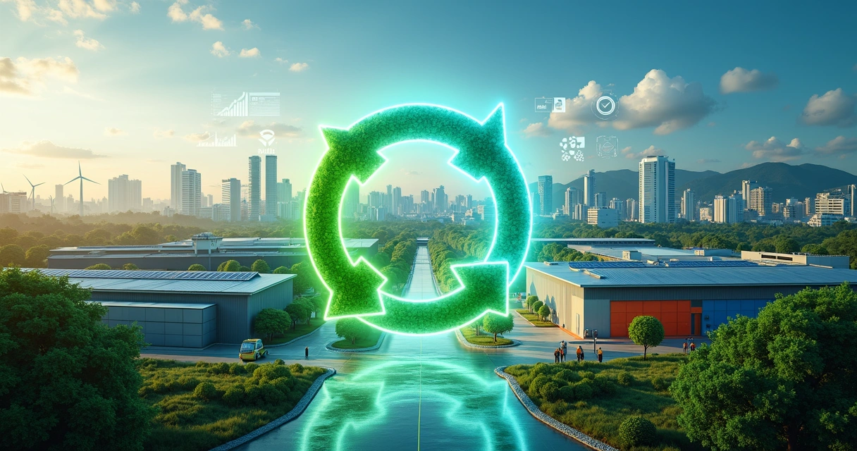 Conceito de economia circular ligado a fábricas e reciclagem 