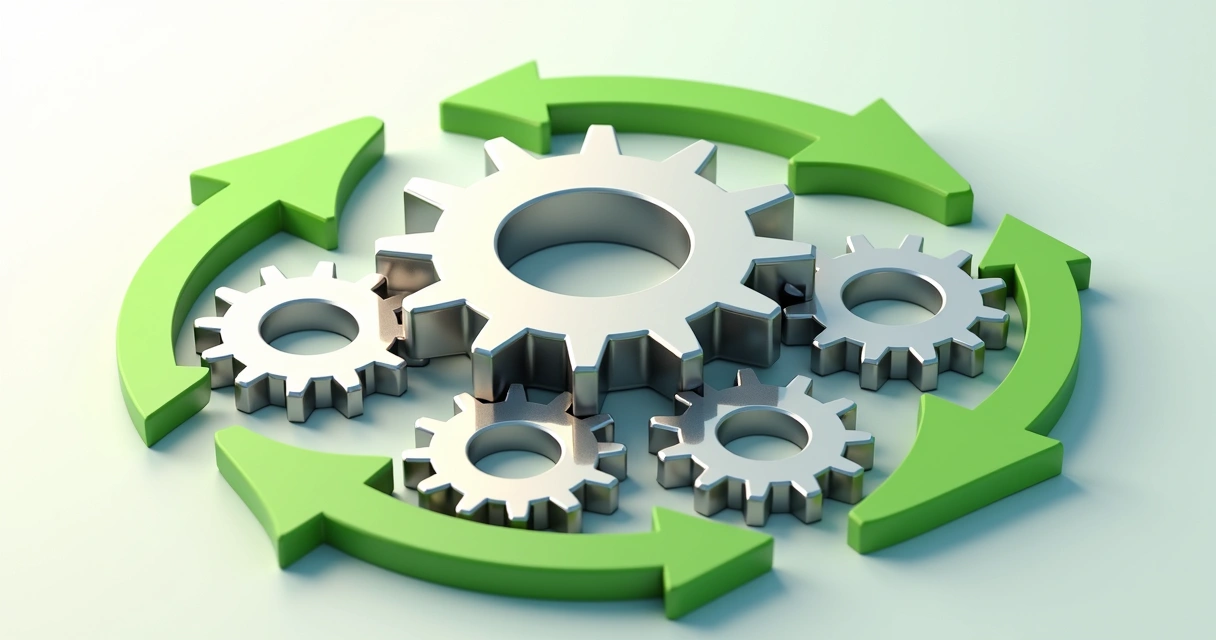 Engrenagens simbolizando economia circular em ação 