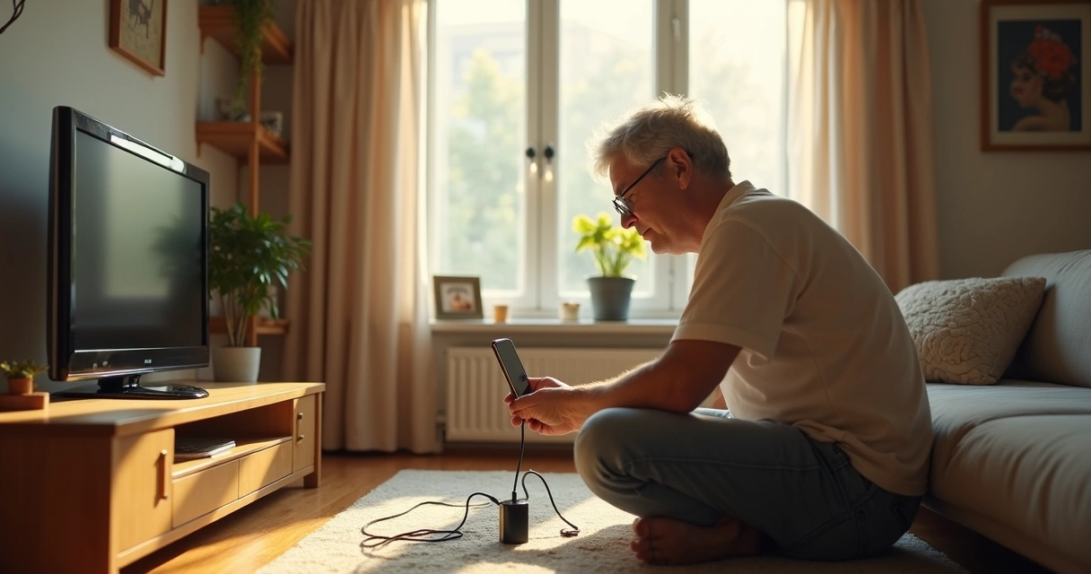 Pessoa desligando aparelho da tomada em casa para economizar energia. 