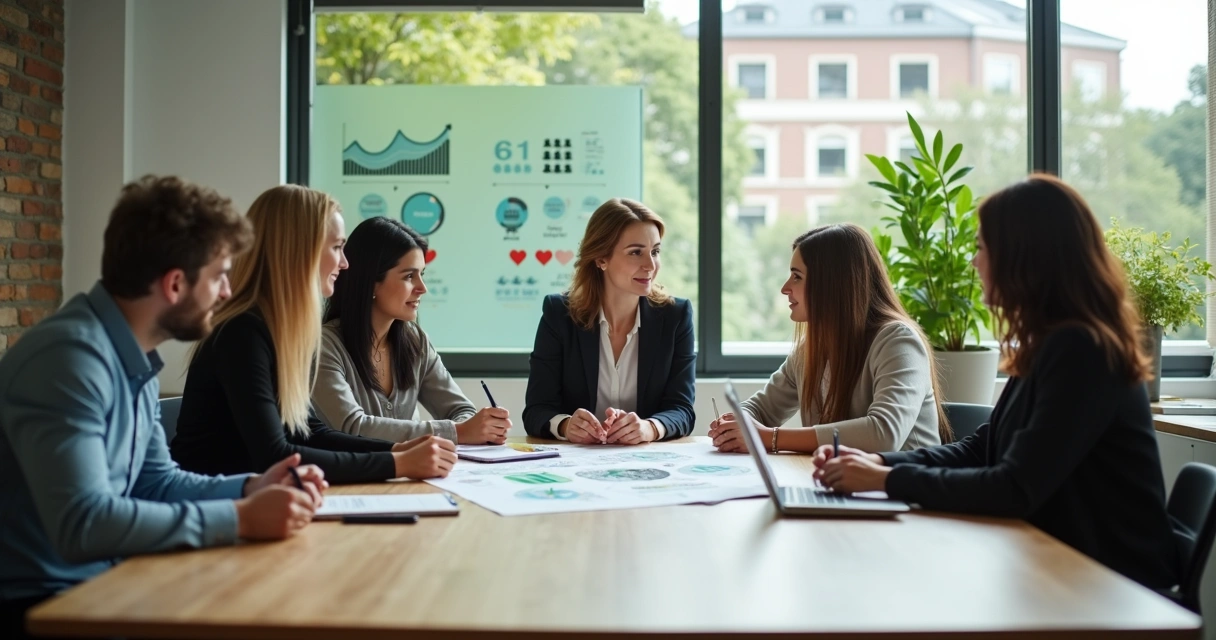 Reunião de negócios com foco em pessoas em ambiente moderno e sustentável 