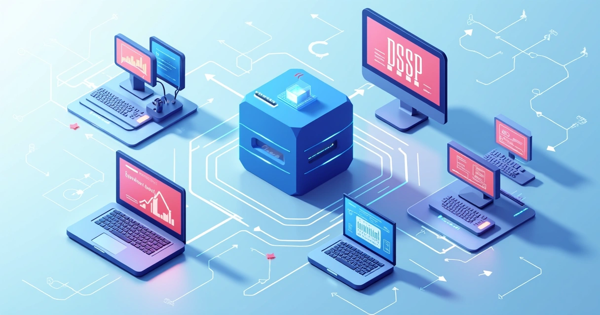 Diagrama do ecossistema programático com DSP, SSP e Ad Exchange 