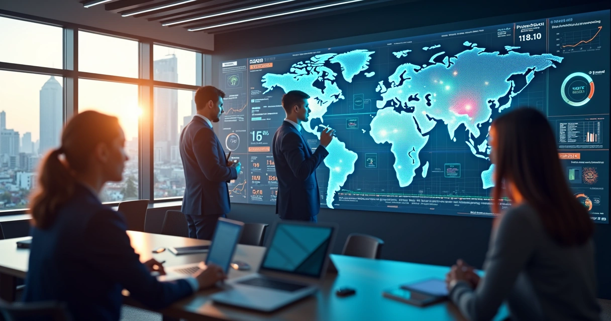 Painel digital com gráficos e ícones representando inovação e crescimento de startups brasileiras em ambiente corporativo moderno 