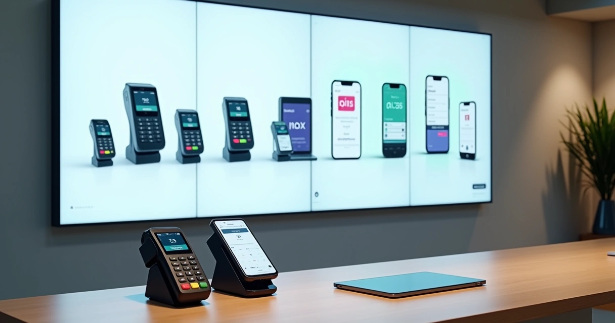 Painel mostrando diferentes maquininhas e apps de pagamento customizados lado a lado 