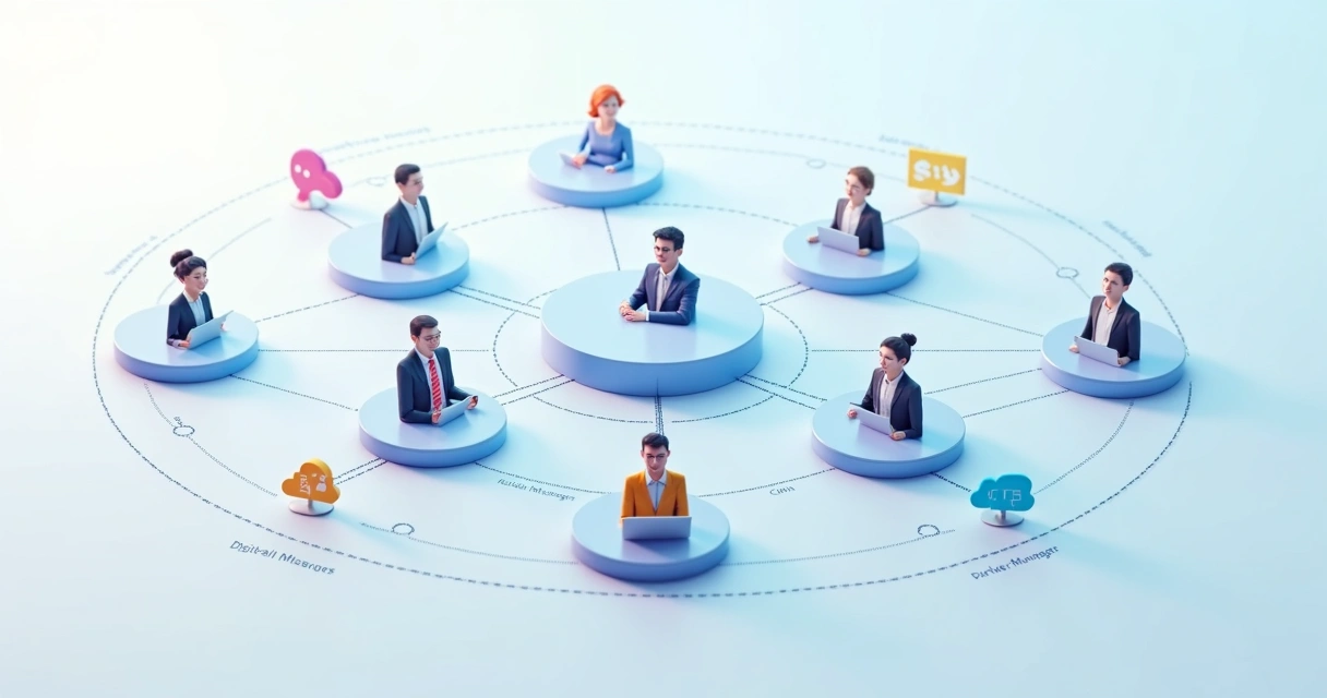 Ecossistema de parceiros ilustrando interconexão entre empresas, influenciadores e clientes 
