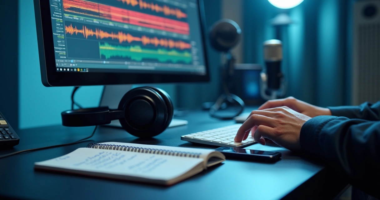 Tela de edição de áudio com jingle político em criação 