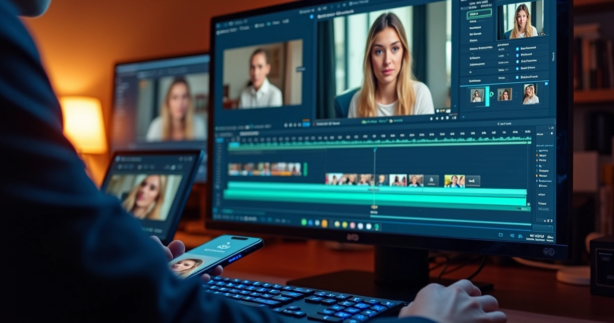 Editor adjusting vertical cut with subtitle and face tracking