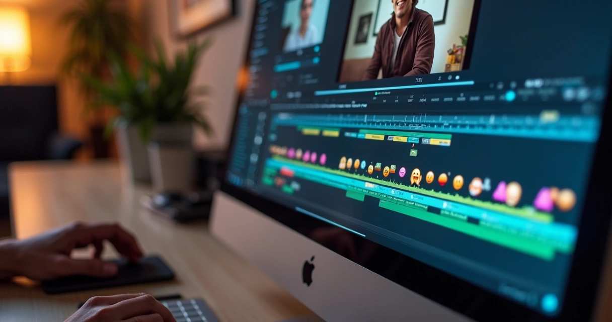 Editor de vídeo com emojis sincronizados na linha do tempo 