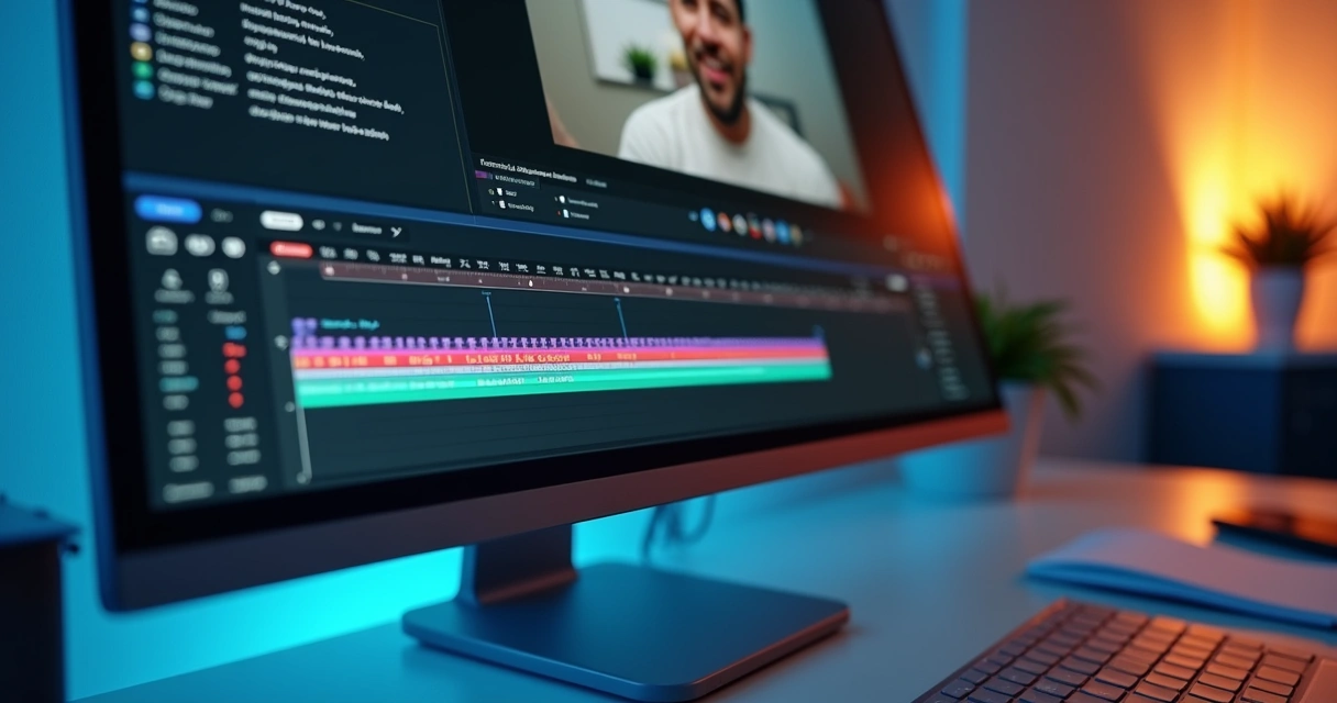 Video editing screen with automatic subtitles highlighted