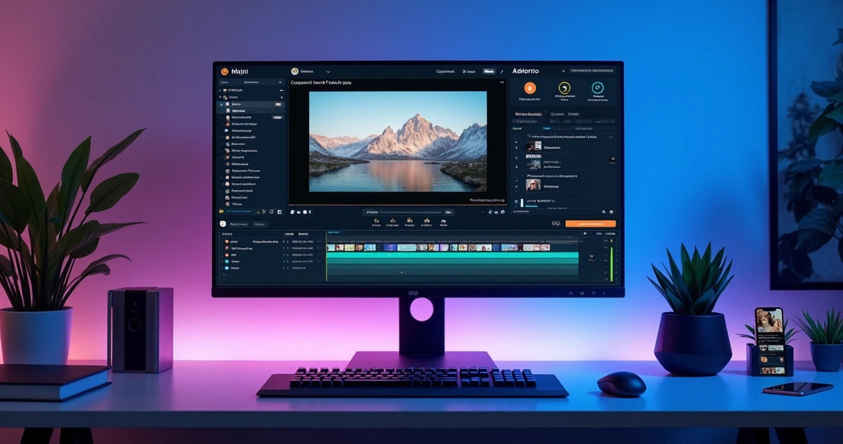 Painel de edição de vídeo com IA em tela vertical 