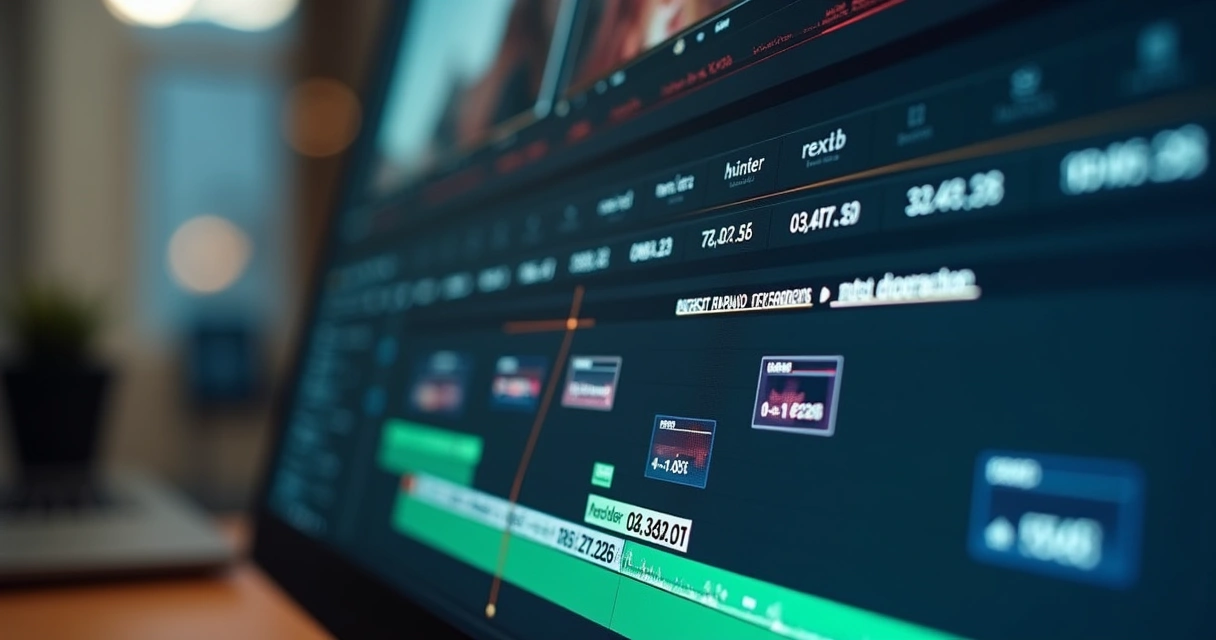 Linha do tempo de vídeo editada com IA apresentando cortes destacados e legendas automáticas 