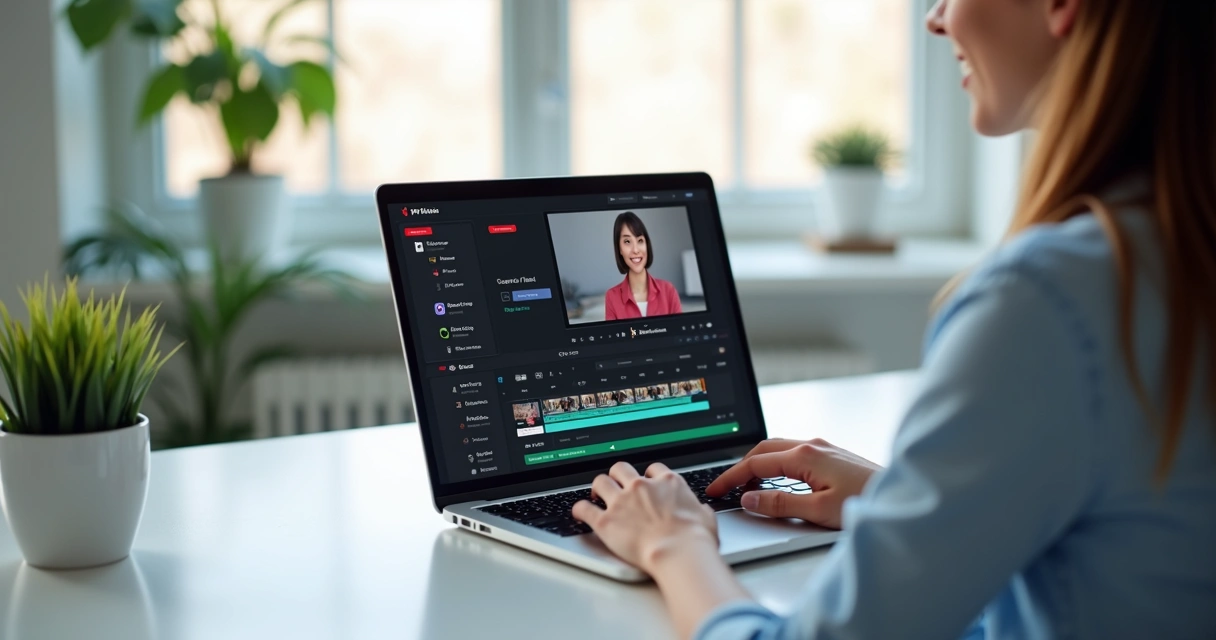 Person on computer using AI tool to edit videos in a simple interface.
