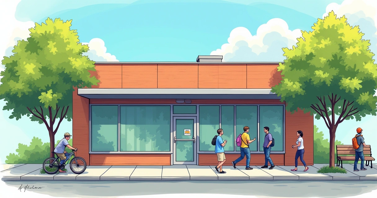 Fachada de prédio comercial pequeno com placa de CLCB visível