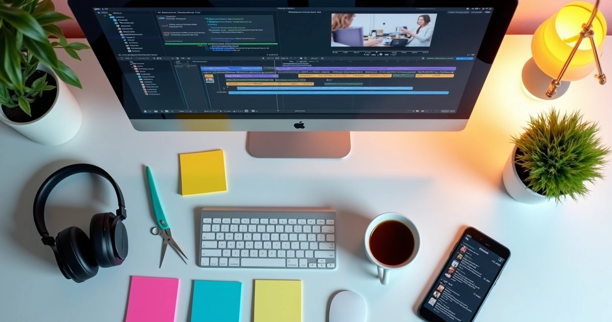 Pessoa editando vídeo com cortes em tela