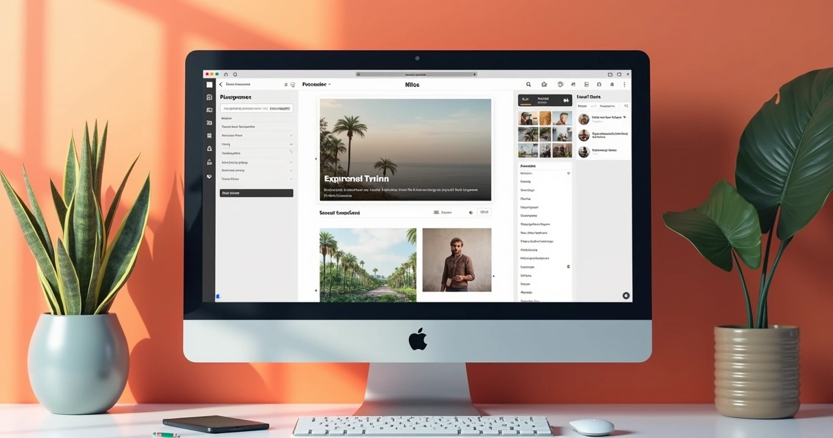 Editor de sites com elementos arrastáveis e área de personalização 