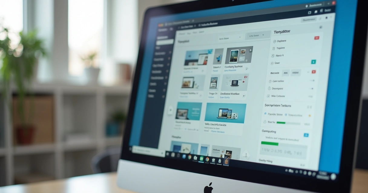 Editor visual moderno de criador de site em tela de computador 