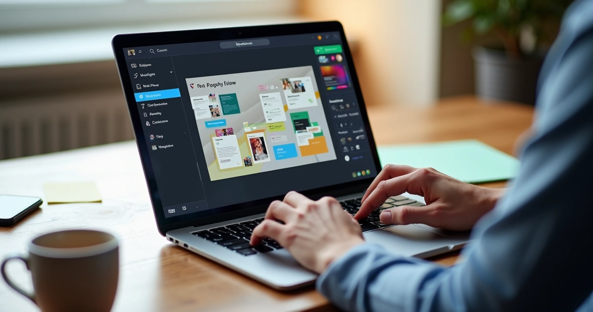 Interface de ferramenta de design gráfico sendo usada em notebook 