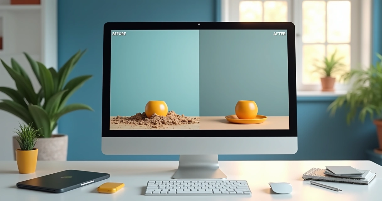 Edição automatizada de foto de produto com fundo moderno 