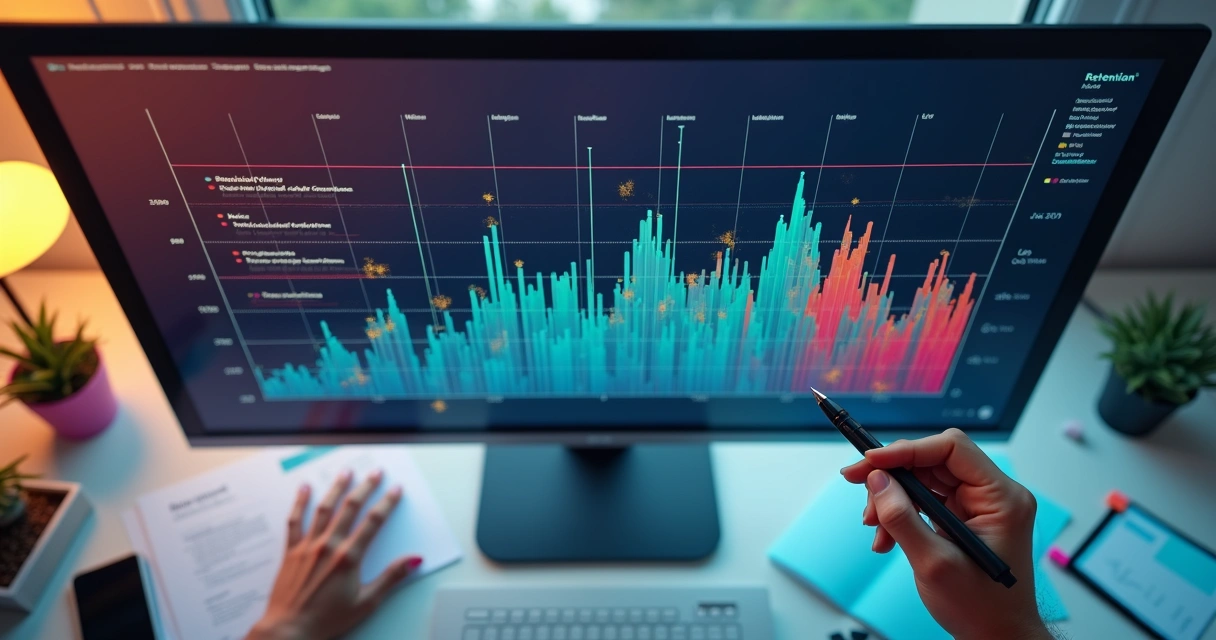 Video retention graph with peak and drop markings