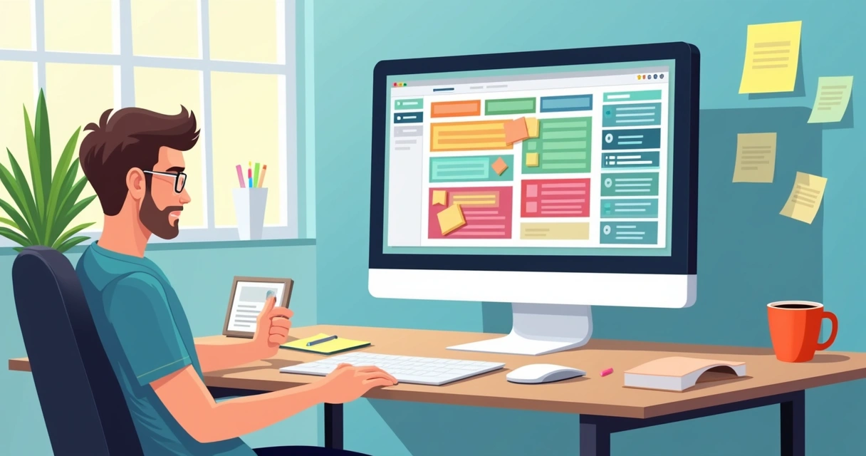 Editor visual de landing pages em tela de computador com blocos sendo arrastados 