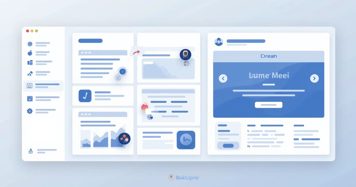 Dashboard de editor arrasta e solta do GreatPages com páginas e blocos sendo organizados 
