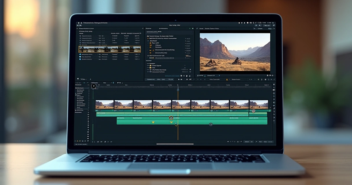 Editor de vídeo com IA exibindo timeline de cortes automáticos 