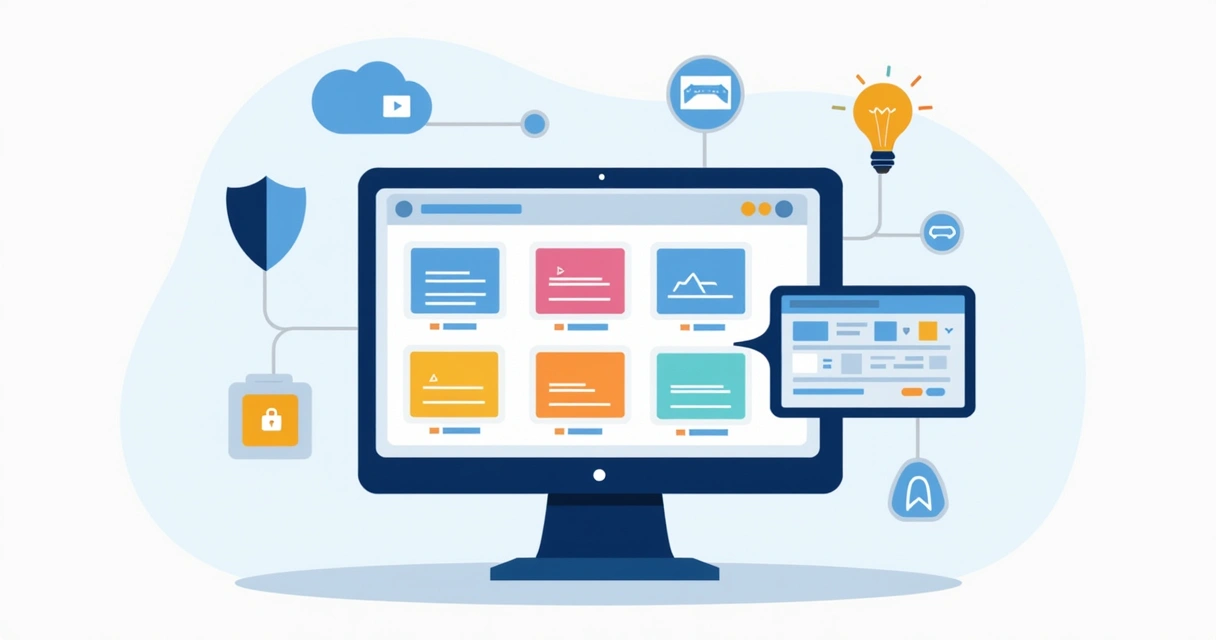 Editor drag and drop da GreatPages em tela de computador com interface intuitiva. 