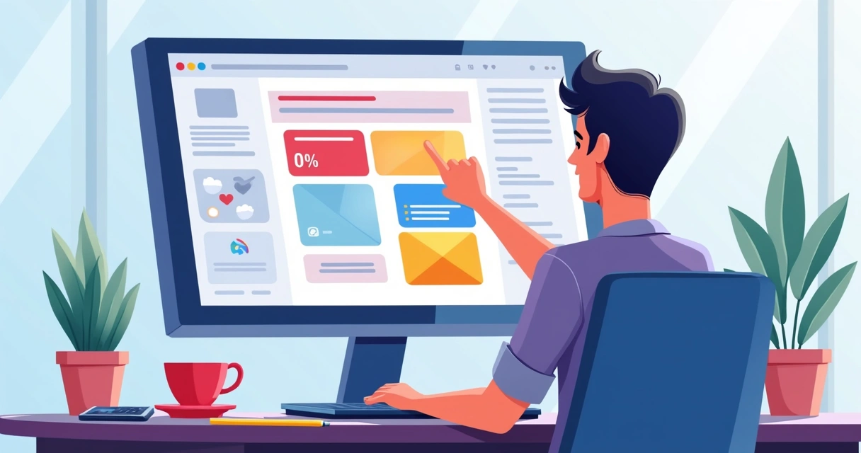 Painel de edição visual de landing page com interface arrastar e soltar, gráficos e IA.