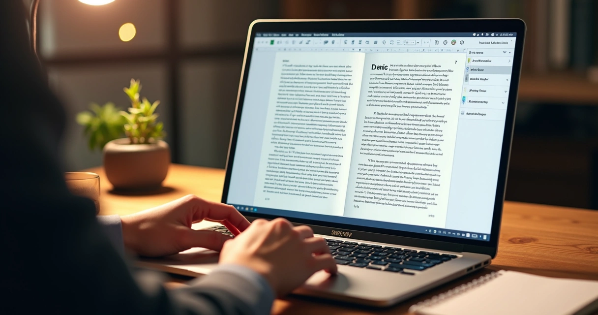 Editor de texto digital com notas de rodapé em destaque 