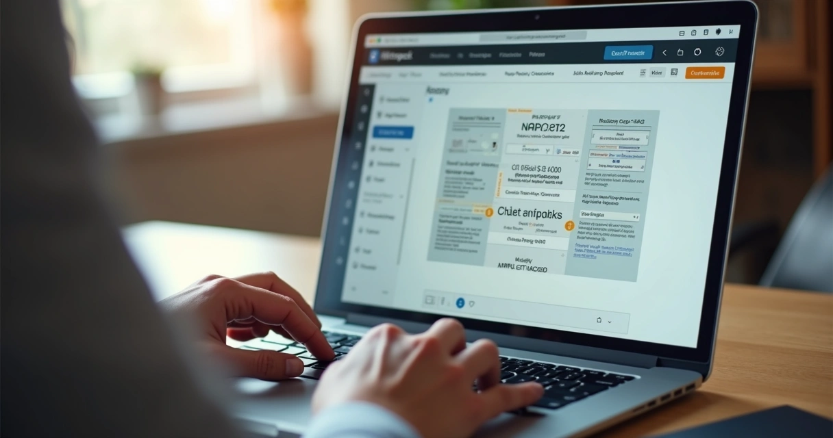 Editor de páginas de vendas Filtripack em uso na tela de um notebook 