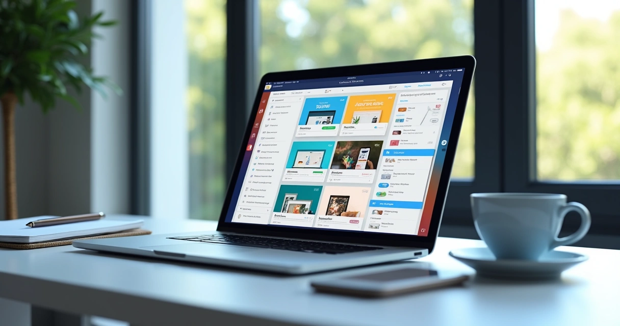 Editor visual de site com templates em notebook 