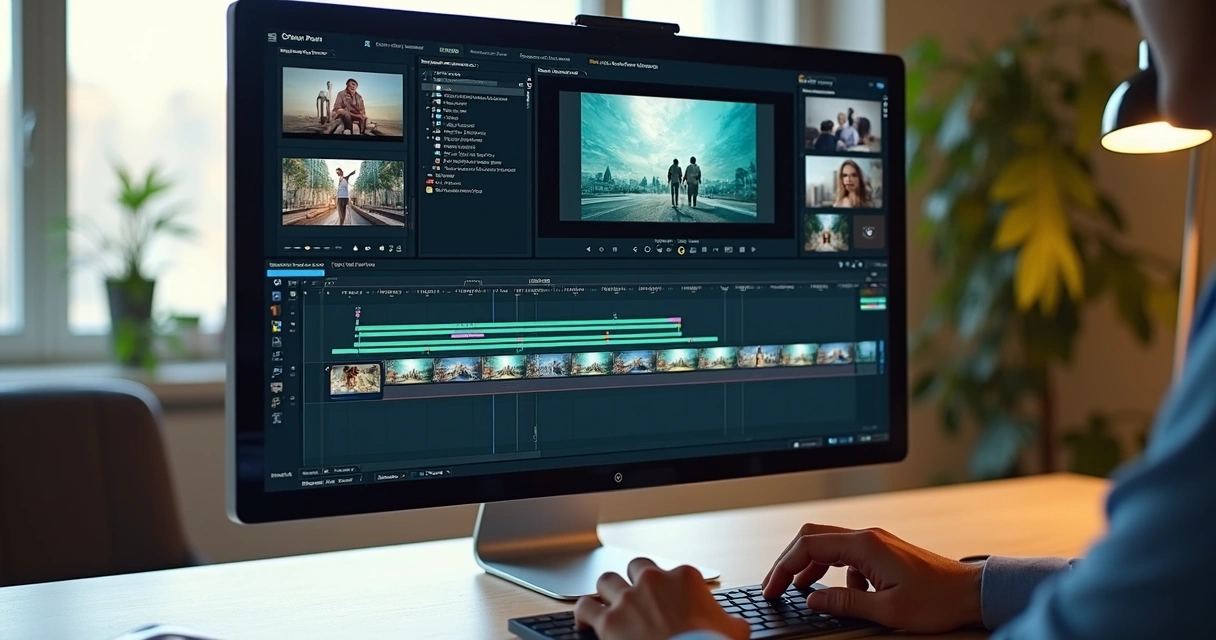 VDClip editor interface showing video adjustment options, music, and subtitles 