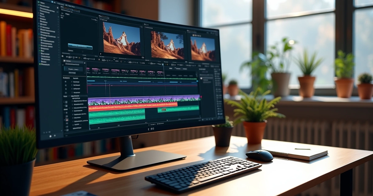 Tela de computador mostrando edição de vídeo com cortes antigos e novos em timeline detalhada 